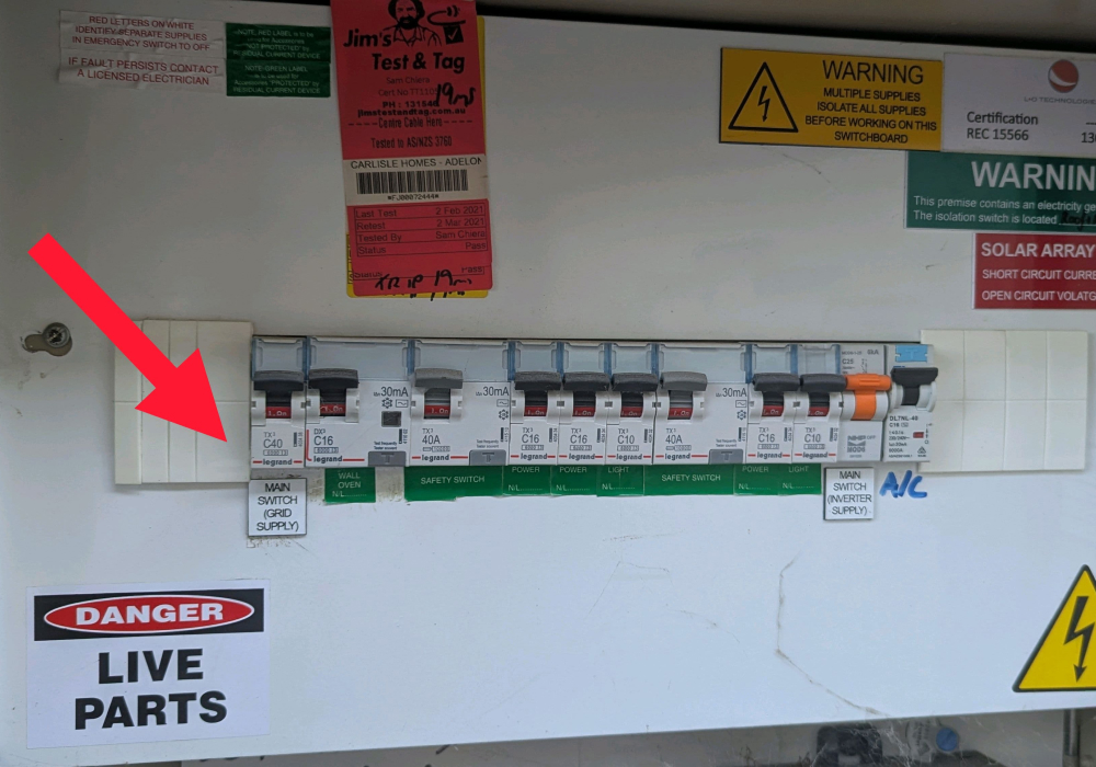 A clear photo of your current switchboard